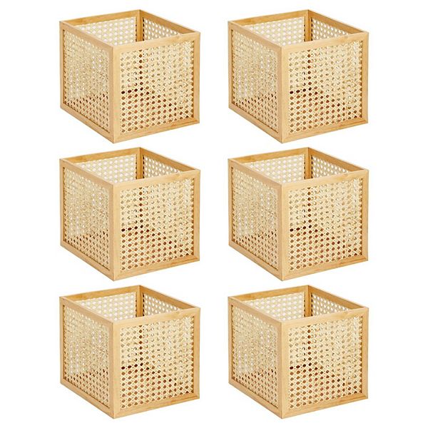 mDesign Natural Cane Square Storage Organizer Bin - 6 Pack MDesign