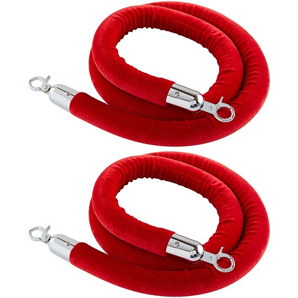 2 Pack Red Velvet Stanchion Rope With Silver Chrome Plated Hooks, 5 Feet Juvale