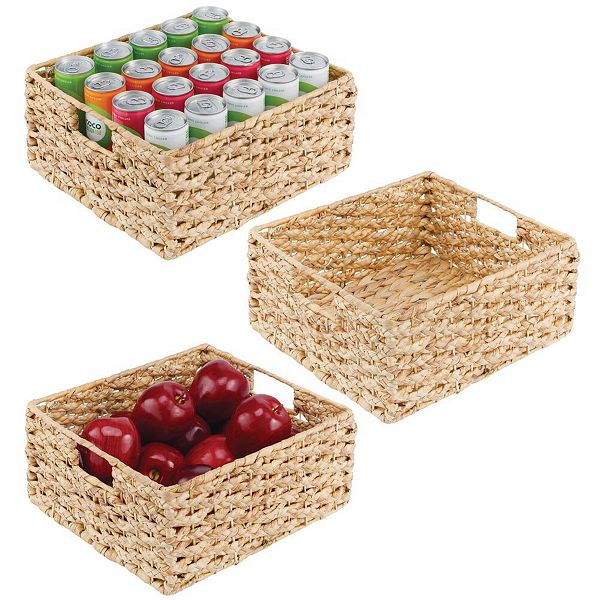 mDesign 13" x 12" x 6" Water Hyacinth Braided Weave Pantry Basket - 3 Pack MDesign