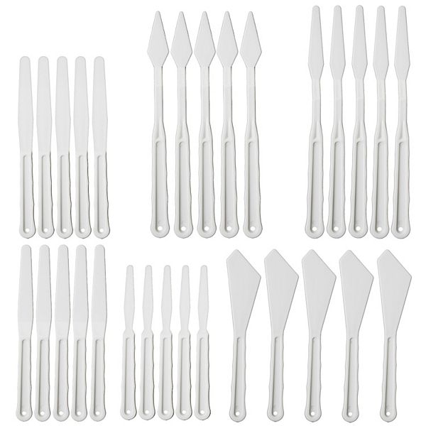 25 Pcs Plastic Palette Knives For Painting, Assorted Sizes Acrylic Paint Set Bright Creations