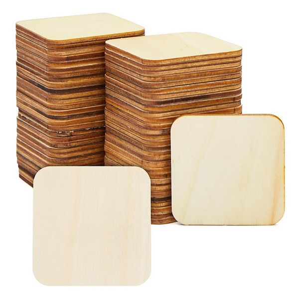 60 Pc 2x2 Unfinished Wood Squares For Crafts, Tile Pieces With Rounded Corners Bright Creations