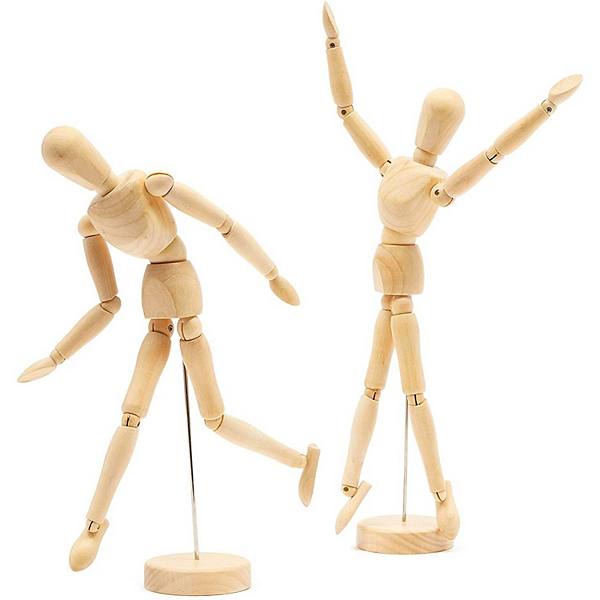 2 Pack Drawing Wooden Mannequin Figures For Artist, Posable Body Model, 12 In Bright Creations