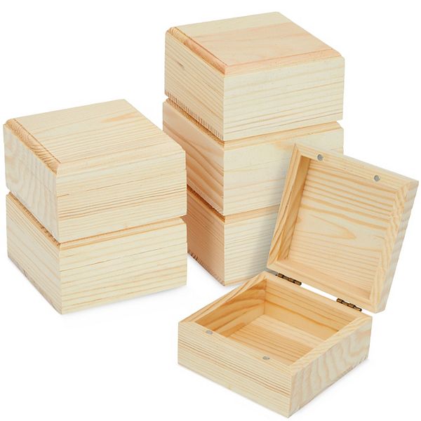 6 Pack Unfinished Wood Box With Hinged Lid, Magnetic Wood Box, 3.5 X 3.5 X 2" Bright Creations