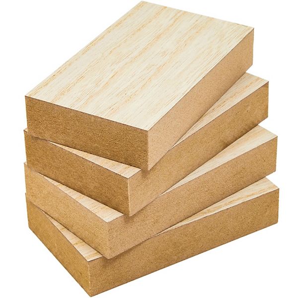 Unfinished MDF Wood Blocks for Crafts, Wooden Square Blocks for DIY (4 Pack) Bright Creations