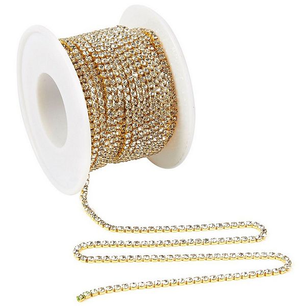 11 Yards Rhinestone Chain, Gold Trim String For Diy Jewelry Making, 2mm Juvale