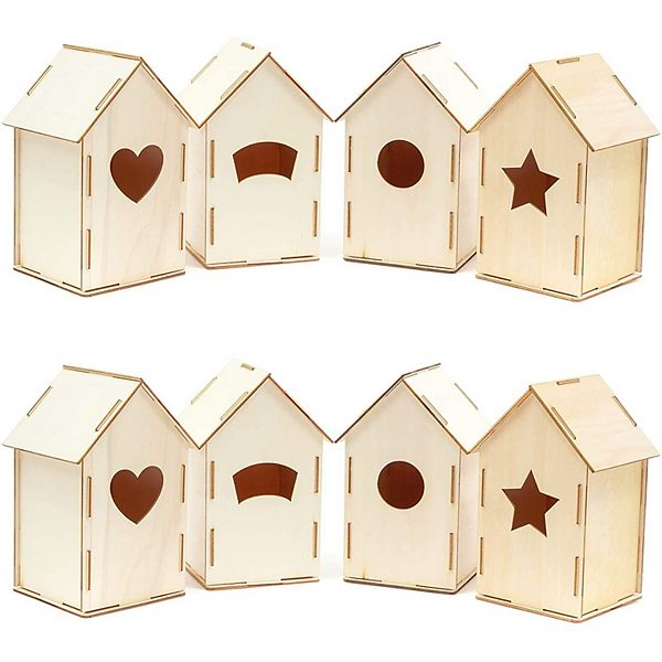 8x Mini Unfinished Wood Diy Birdhouse For Craft, Natural, 3.8 X 7 X 3.8 Inch Bright Creations