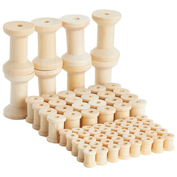 72 Pack Unfinished Wooden Spools For Crafts And Sewing Diy Project, 3 Sizes Bright Creations