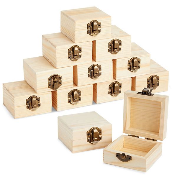 12 Pack Wooden Boxes For Crafts, Unfinished Wood Jewelry Boxes, 2.7x2.7x1.6 In Bright Creations