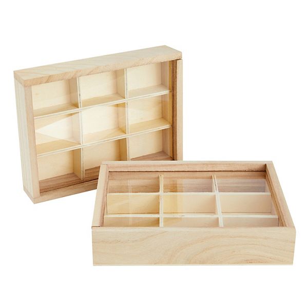 2 Pack Wooden Jewelry Box W Clear Lids Bead Storage Container Earrings Organizer Bright Creations