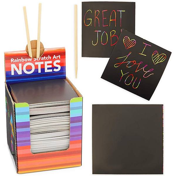 Rainbow Scratch Off Notes With 2 Wood Styluses Sticks (3.5 In, 300 Sheets) Bright Creations