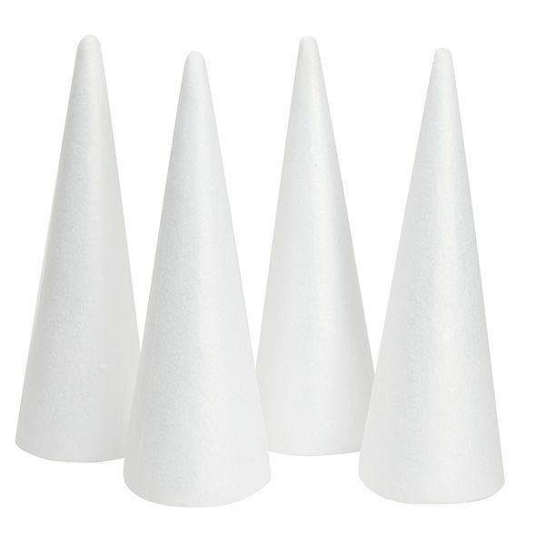 4 Pack Foam Cones For Diy Crafts, Holiday Gnomes, 5.5x13.5", White Juvale