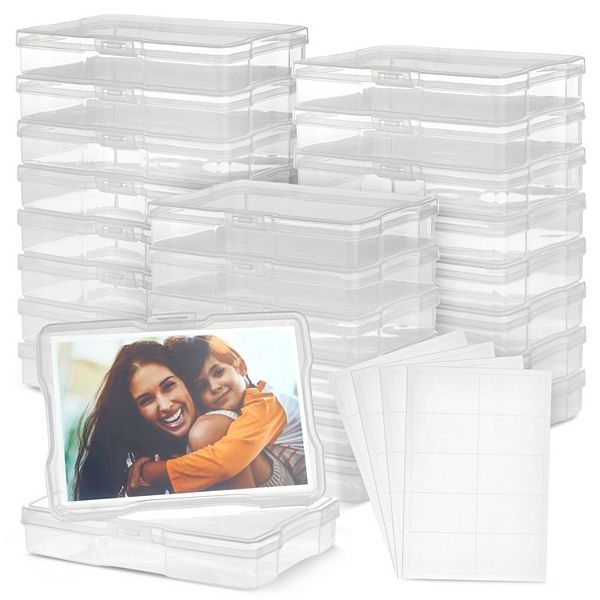 24x Clear Photo Storage Organizer Boxes For 4x6 In Pictures With 40 Blank Labels Bright Creations