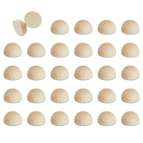 30 Pack Split Wood Balls For Crafts, 1.5-inch Unfinished Half Wooden Beads Juvale