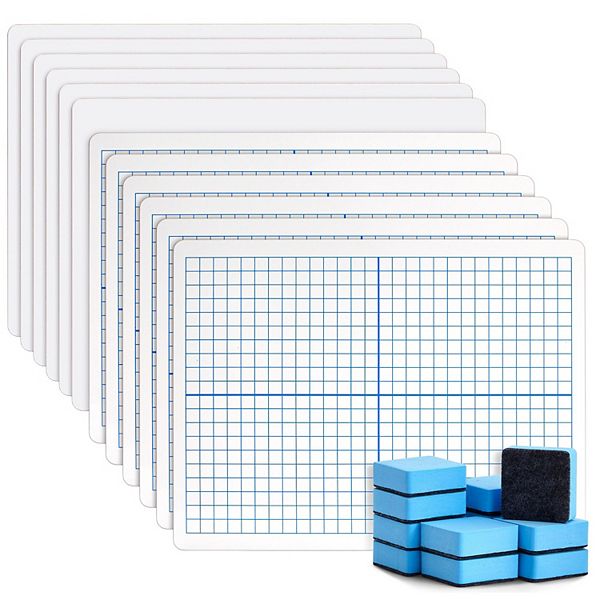 12 Pack Xy Axis Graph Whiteboard 9 X 12, Double-sided Lap Board With 12 Erasers Bright Creations