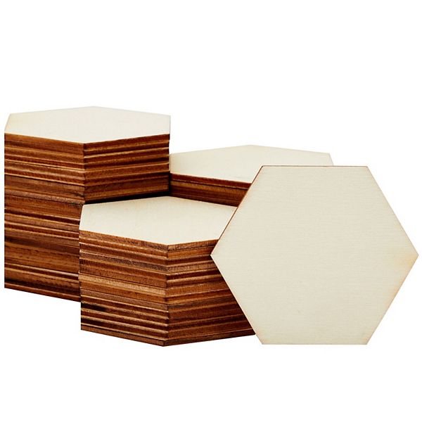 60 Pack Unfinished Wooden Hexagon Pieces For Diy Crafts, 3 In Wood Slice Cutouts Bright Creations