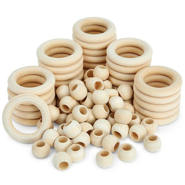 Wooden Beads And Rings Set For Diy Crafts And Macrame (80 Pieces) Bright Creations