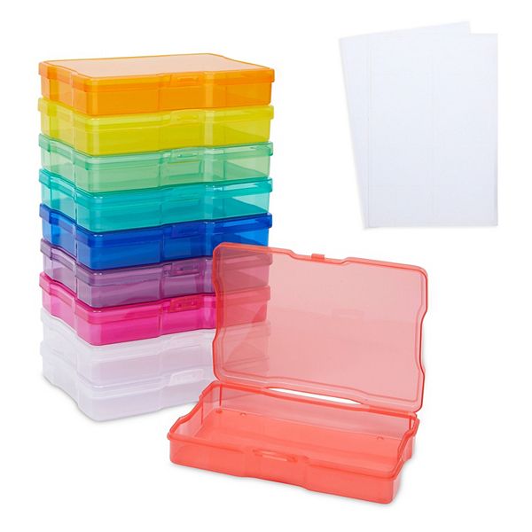 10x Rainbow Photo Storage Organizer Boxes For 4x6" Pictures With 20 Blank Labels Bright Creations