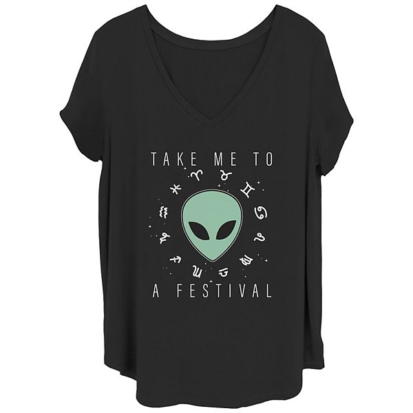 Футболка для подростков девочек Alien Take Me To A Festival с V-образным вырезом и короткими рукавами Unbranded