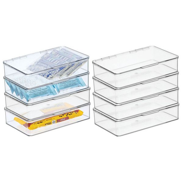 mDesign 7.1" x 10.7" x 2.3" Plastic Kitchen Pantry/Fridge Storage Organizer Box, Hinged Lid, 8 Pack MDesign