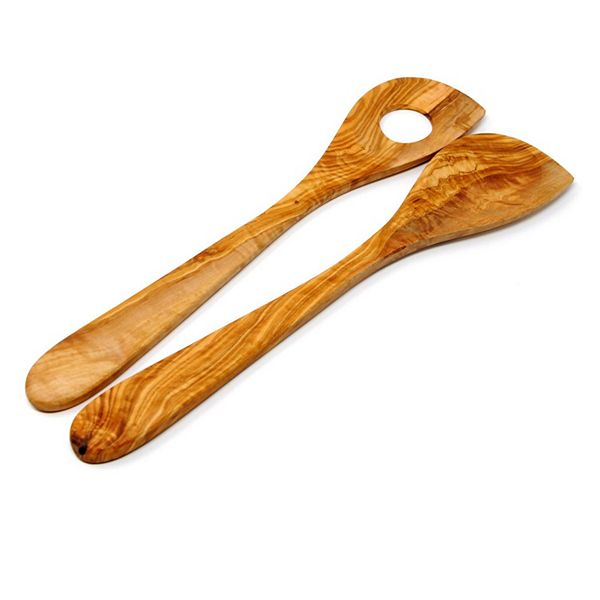 Set Of 2 Wooden Spoons- Olive Wood Risotto Spoon And Corner Spoon BELDINEST