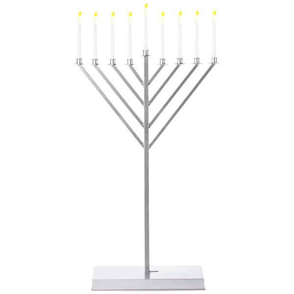 Metal Silver Coated Hanukkah Menorah For Synagogue Vintiquewise