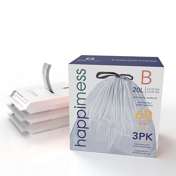 Happimess Drawstring Trash Can Liner (60-count, 3-packs Of 20 Liners) Happimess