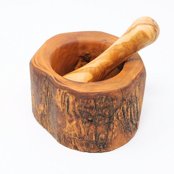 Olive Wood Rustic Pestle And Mortar BELDINEST