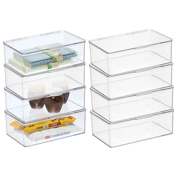 mDesign 7.1" x 10.7" x 3.7" Plastic Kitchen/Fridge Storage Organizer Box with Hinge Lid, 8 Pack MDesign