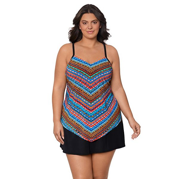 Женский Топ для плавания TRIMSHAPER Plus Size Stitched Up Hank Tankini TRIMSHAPER