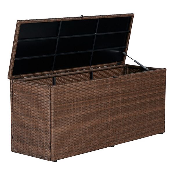 Nino 47.24" Modern Minimalist Outdoor Faux Wicker Deck And Patio Storage Box Happimess