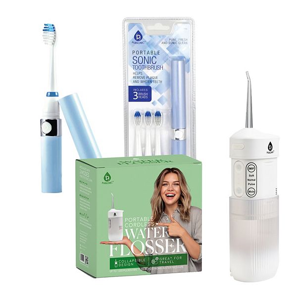 Pursonic Oral Care Bundle: Usb Rechargeable Collapsible Water Flosser & Portable Sonic Toothbrush Pursonic