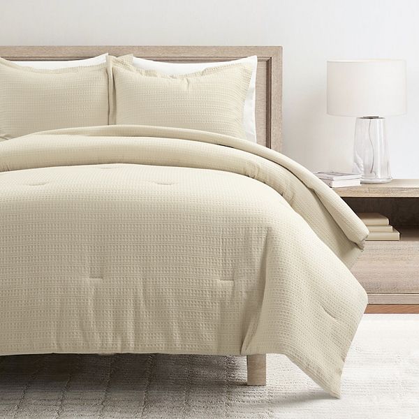 Lush Decor Haniya 3-Piece Solid Waffle Woven Cotton Textured Comforter Set Lush Décor