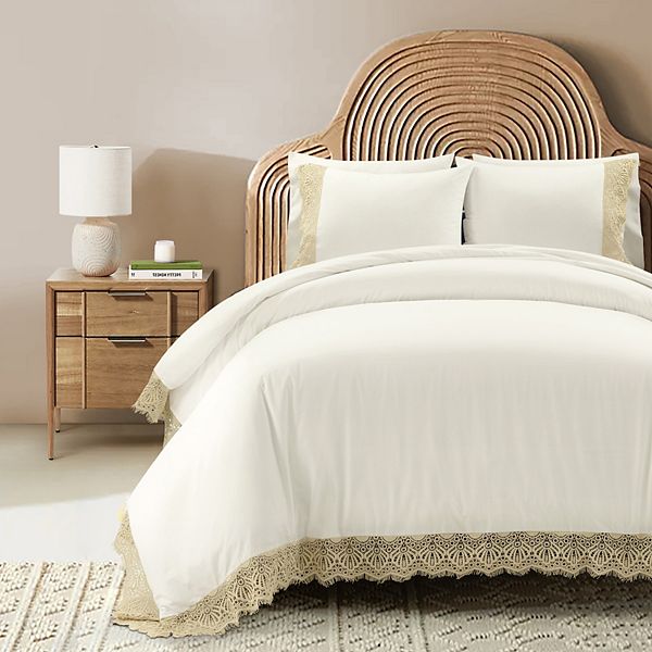 Lush Decor Scalloped Lace 3-Piece Beige Duvet Cover & Shams Set Lush Décor