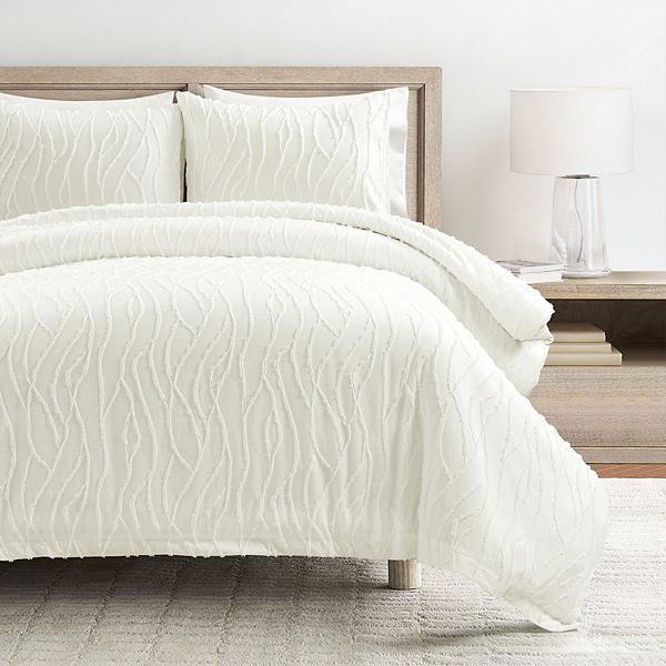 Lush Decor Jacquard Wave 3-Piece Soft White Duvet Cover & Sham Set Lush Décor