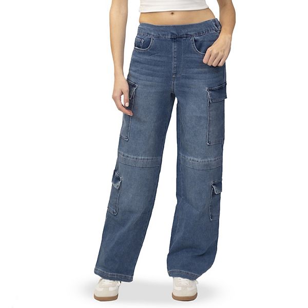 Juniors' Almost Famous Wide Leg Cargo Denim Pants Almost Famous