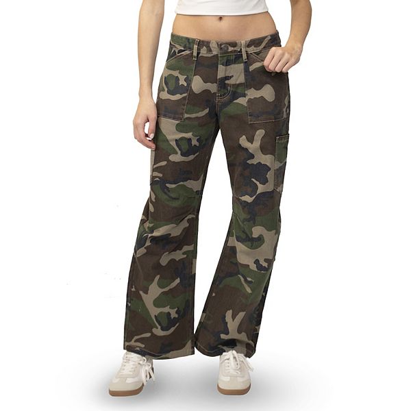 Juniors' Almost Famous Camo Barrel Leg Cargo Pants Almost Famous