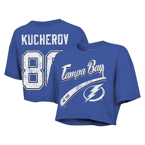 Женская Футболка Majestic Threads Nikita Kucherov Royal Tampa Bay Lightning Behind The Net Boxy Majestic Threads