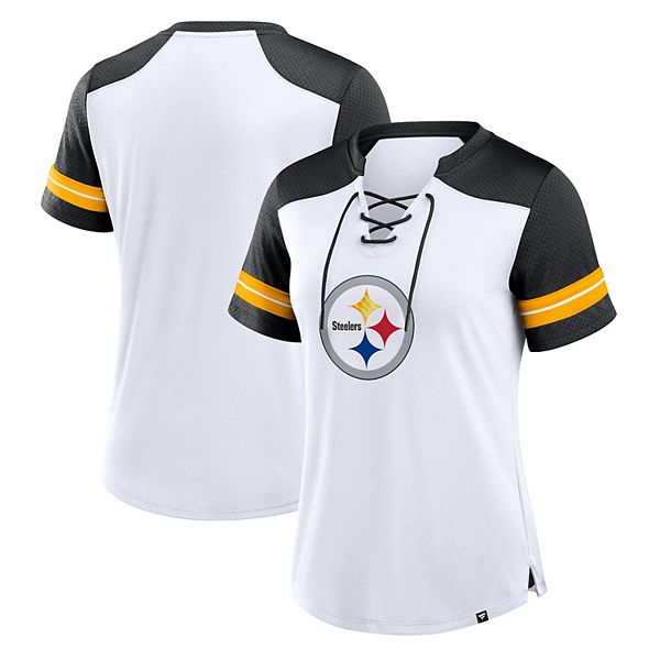 Женская бело-черная футболка Fanatics с кружевным вырезом Pittsburgh Steelers Fanatics Brands - White Label