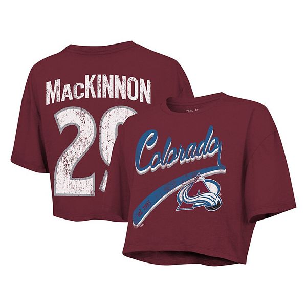 Женская футболка-кроп Majestic Threads с именем и номером Нэйтана Макиннона из коллекции Colorado Avalanche Majestic Threads