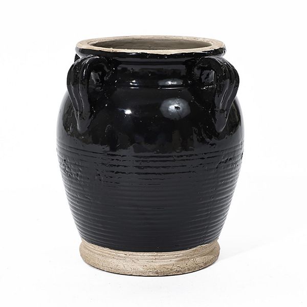 LuxenHome Black Jug Round Terracotta Vase With Two Handles Luxen Home