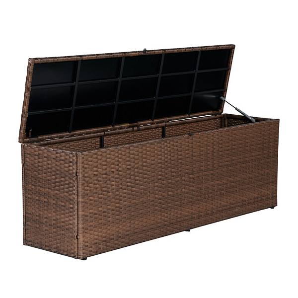 Nino 59.06" Modern Minimalist Outdoor Faux Wicker Deck And Patio Storage Box Happimess