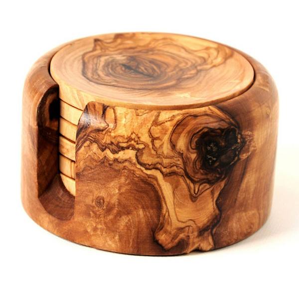 Olive Wood Coaster Set Of 6 With Holder BELDINEST