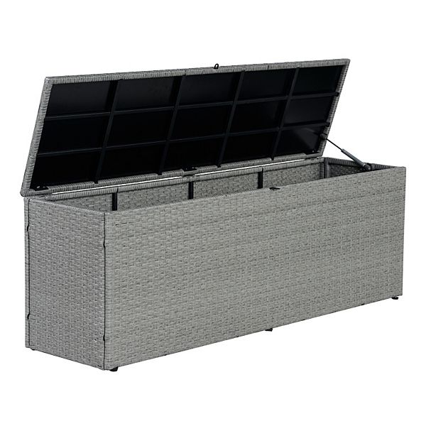 Nino 59.06" Modern Minimalist Outdoor Faux Wicker Deck And Patio Storage Box Happimess