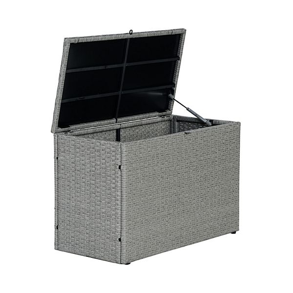 Nino 31.5" Modern Minimalist Outdoor Faux Wicker Deck And Patio Storage Box Happimess