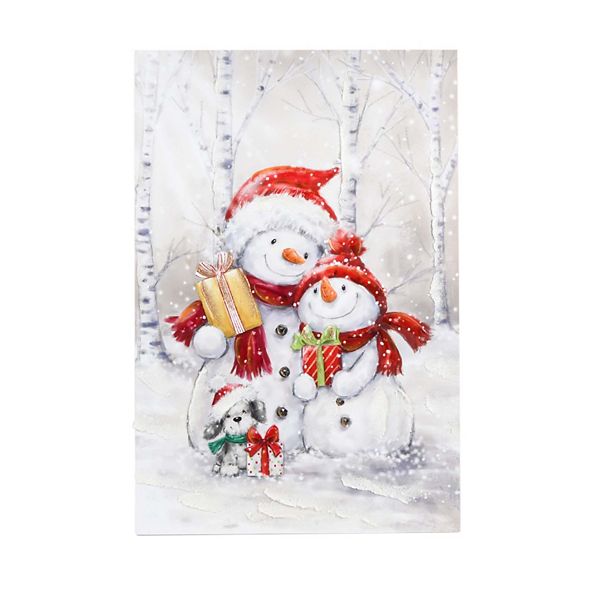 Winter Snowman Family LED Light-Up Canvas Wall Art Unbranded