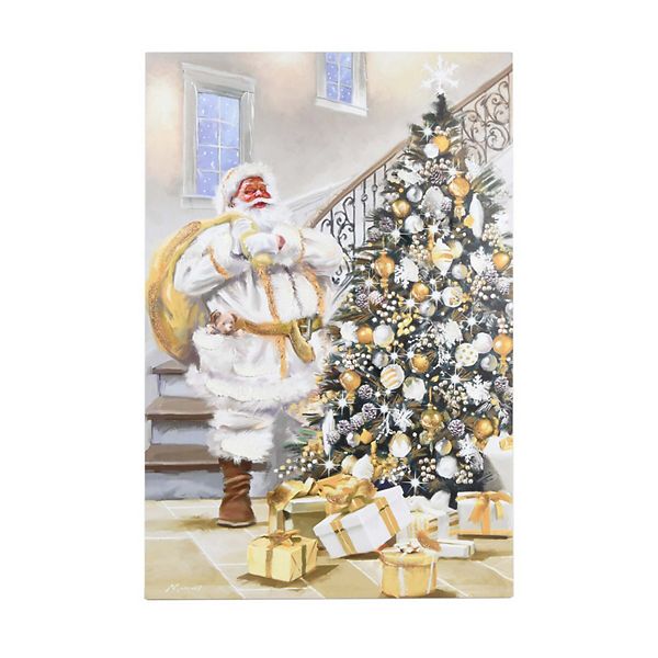 Gold-Tone Santa on Christmas LED Light-Up Canvas Wall Art Unbranded