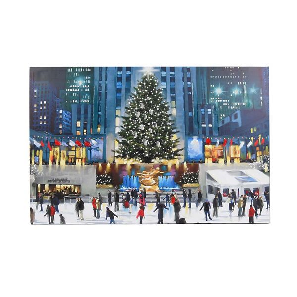 New York Ice Skating Winter Scene LED Light-Up Canvas Wall Art Unbranded