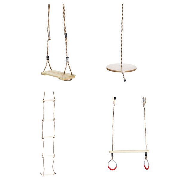 Wooden Swings with 4 Included Ropes, Tree Swing, Swing Bar, Climbing Rope Ladder and Swing Seat Playberg