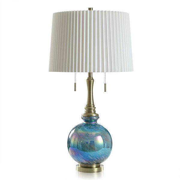 Iridescent Aqua Table Lamp with Off-White Lamp Shade Unbranded