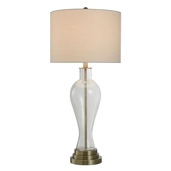 Clear Seeded Table Lamp with White Lamp Shade Unbranded